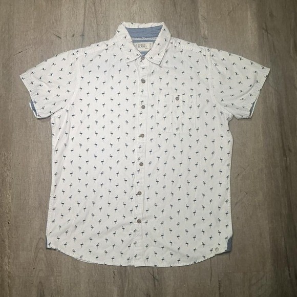 Other - Free Planet White Blue Flamingo Print Button Up Shirt Size‎ S NWT Short Sleeve